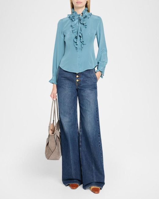 Ulla Johnson Blue Catroux Silk Button-Front Blouse