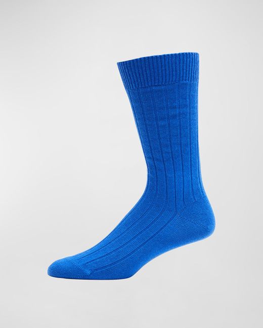 Bresciani Blue Cashmere Mid-Calf Socks for men