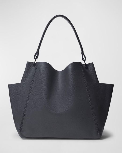 Callista Black Stitch Grained Leather Shoulder Bag