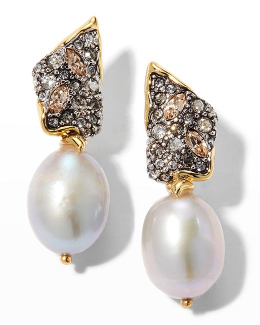 Alexis Metallic Solanales Crystal Angled Post Drop Earrings With Pearls