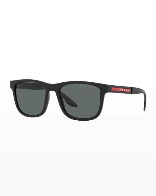 Prada Sport Black Polarized Square Acetate Logo Sunglasses for men
