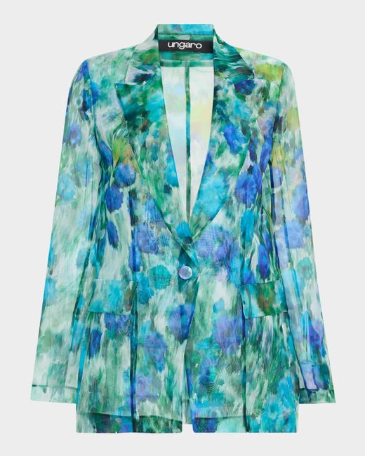 Emanuel Ungaro Women's Blue Aimee Sheer Floral-Print Jacket