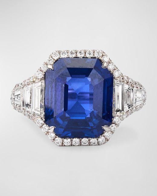 Bayco Blue Platinum Sapphire Diamond Ring, Size 5.5