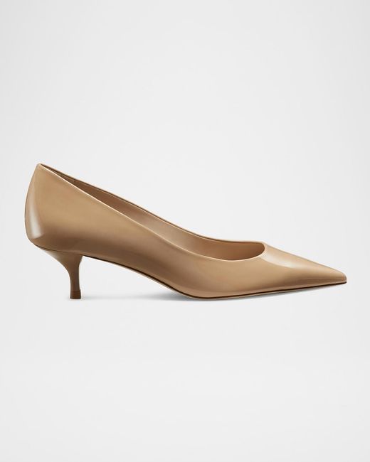 Stuart Weitzman White Stuart Patent Kitten Pumps