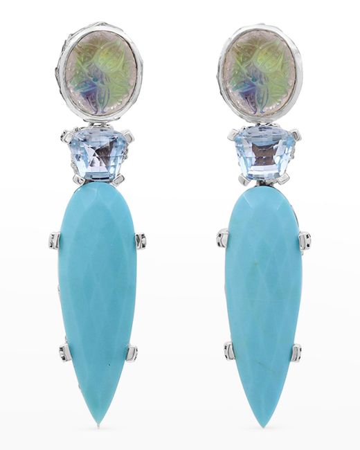 Stephen Dweck Quartz Abalone, Blue Topaz And Turquoise Earrings