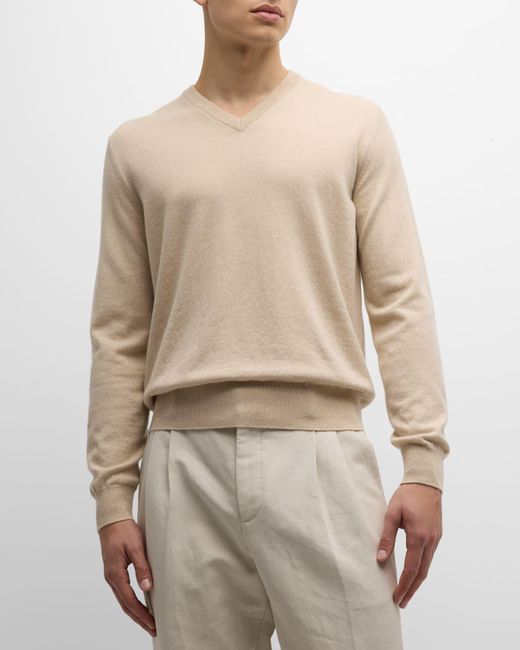 Loro Piana Natural Scollo Baby Cashmere V-neck Sweater for men