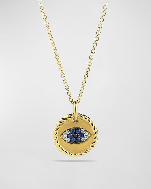 David Yurman Metallic Evil Eye Charm Pendant Necklace With Sapphires And Diamonds