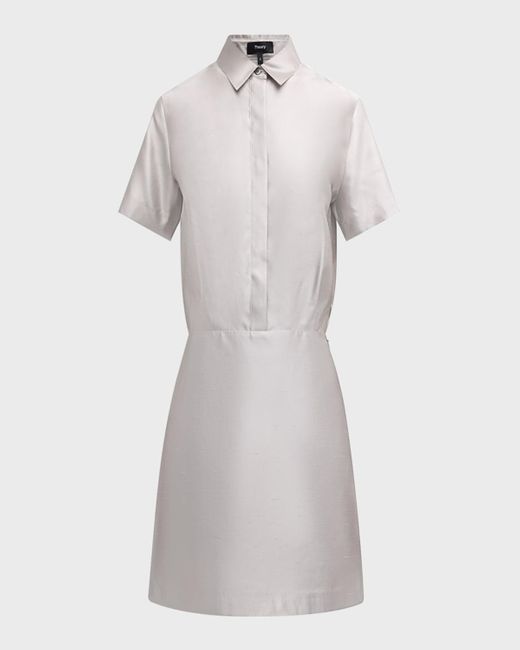 Theory White Silk Short-Sleeve Mini Shirtdress