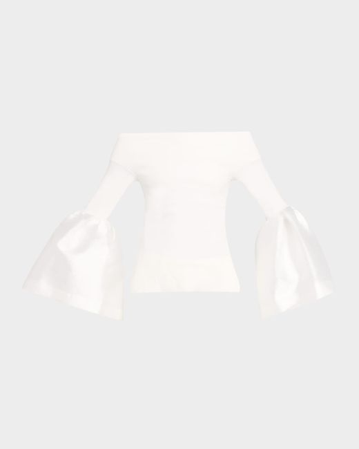 Marques'Almeida White Off-The-Shoulder Puffed Mikado Top