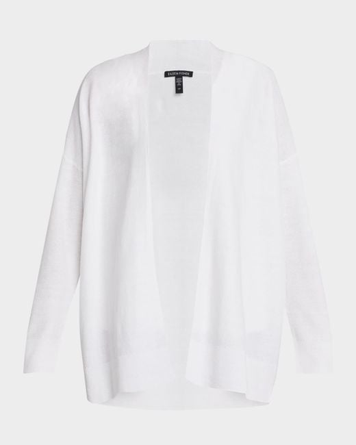 Eileen Fisher White Open Organic Linen-Cotton Cardigan