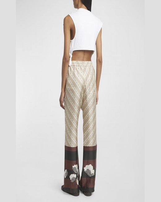 Loewe Natural X Paula Ibiza Anagram Striped Silk Straight-Leg Pajama Trousers