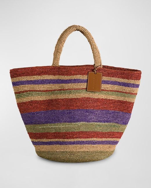 Manebí Multicolor Stripped Raffia Summer Tote Bag