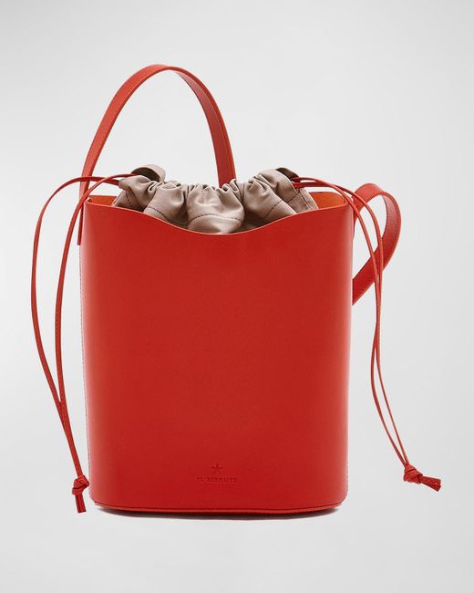 Il Bisonte Red Roseto Vacchetta Leather Bucket Bag