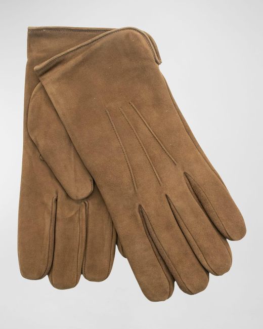 Bergdorf Goodman Brown Cashmere-Lined Suede Gloves for men