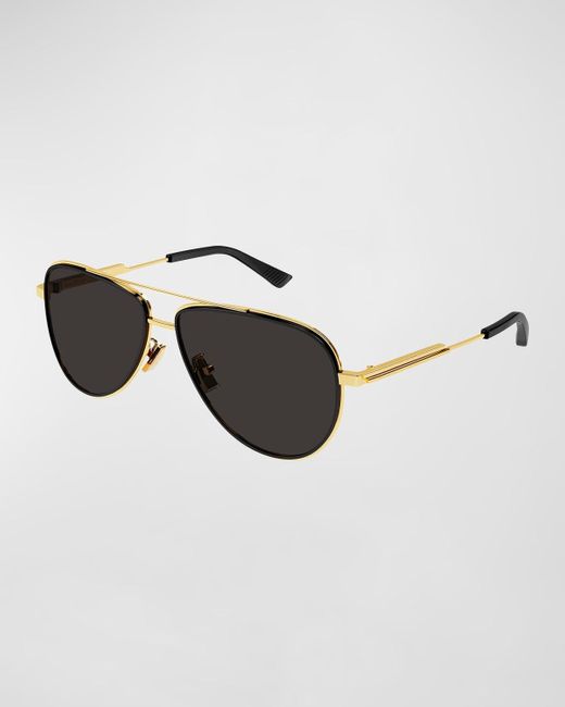 Bottega Veneta Black Double-bridge Metal Aviator Sunglasses for men