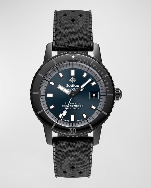 Zodiac Black Super Sea Wolf Stp 1-11 Automatic Three-hand Date Rubber Watch, 40mm for men