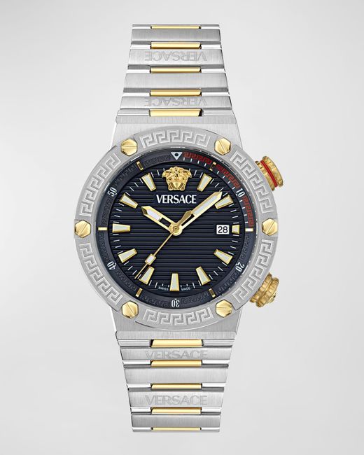 Versace Gray Greca Logo Two-Tone Bracelet Watch, 43Mm for men