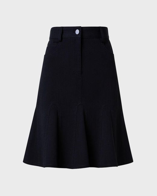 Akris Punto Black Godet-Hem Cotton Denim Stretch Mini Skirt