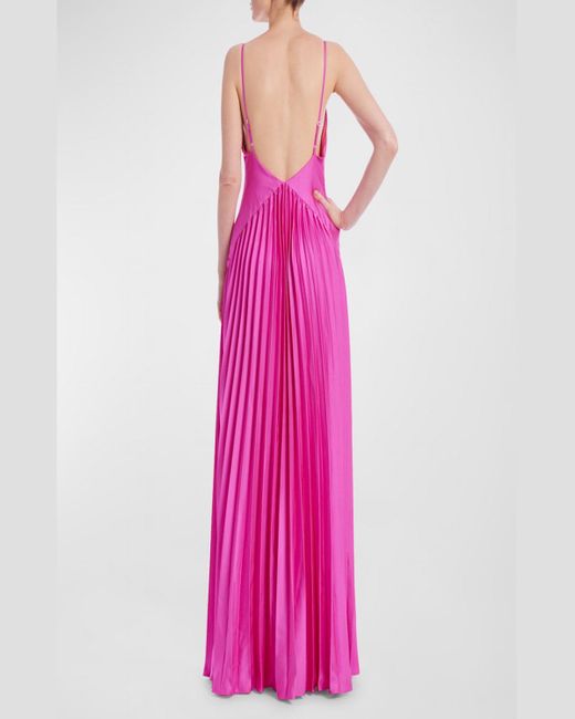 ONE33 SOCIAL Pink Pleated Deep V-Neck Backless Gown