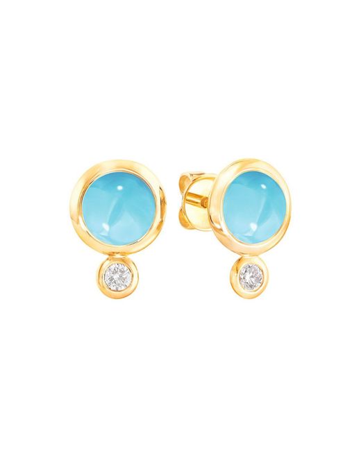 Tamara Comolli Blue Bouton 18k Yellow Gold Turquoise/diamond Post Earrings