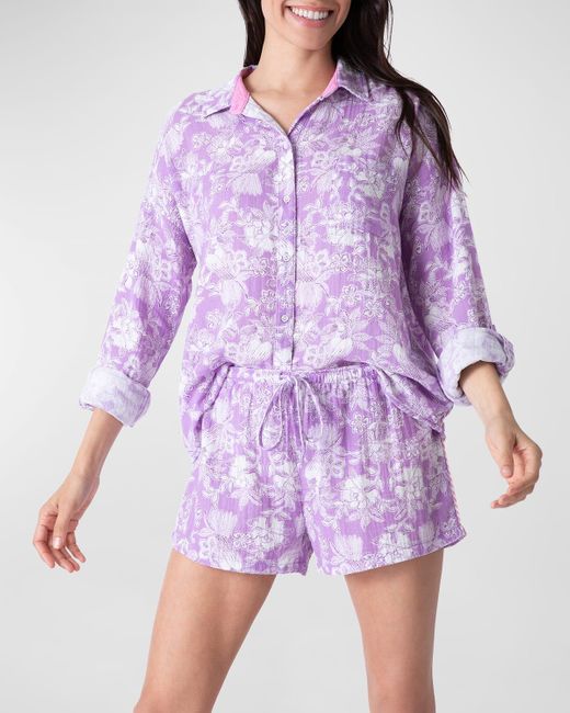 Pj Salvage Purple Summer Days Floral-Print Cotton Pajama Set
