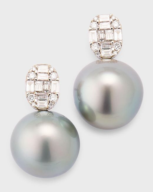 Pearls By Shari 18k White Gold Diamond And Tahitian Pearl Earrings