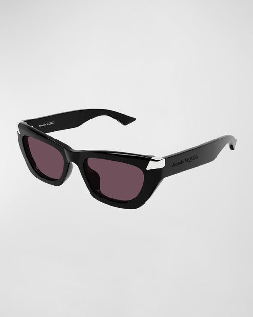 Alexander McQueen Brown Silver-tipped Acetate Cat-eye Sunglasses