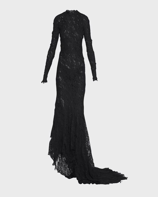 Balenciaga Black Sheer Lace Train Mermaid Gown