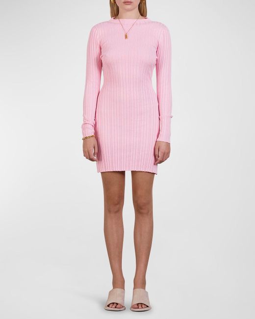 Anna Quan Rachael Ribbed Long Sleeve Bodycon Mini Dress in Pink | Lyst