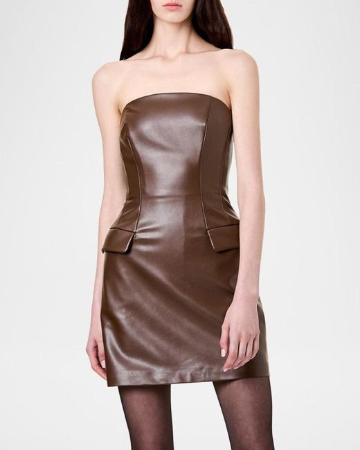 nicholas brown dress Rina Strapless Vegan Leather Mini in Enchanting Elegance Slate Blue SID-2390188 Size:40/RE Concealed back zip closure