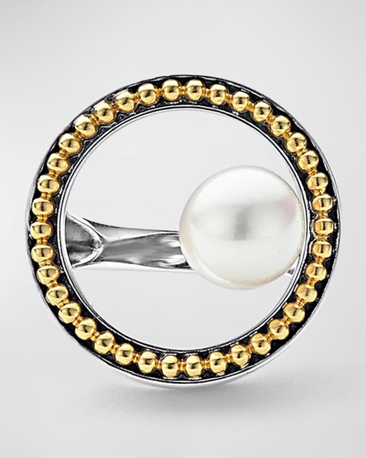 Lagos Metallic Luna Pearl 9mm Circle Ring