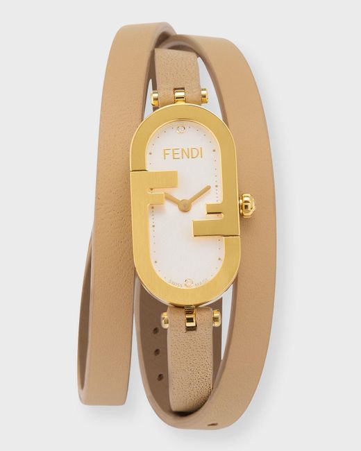 Fendi Metallic O'Lock Vertical Oval Calf Leather Wrap Watch