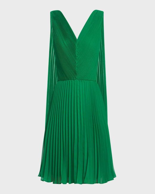 Zac Posen Green Pleated Cape Mini Dress