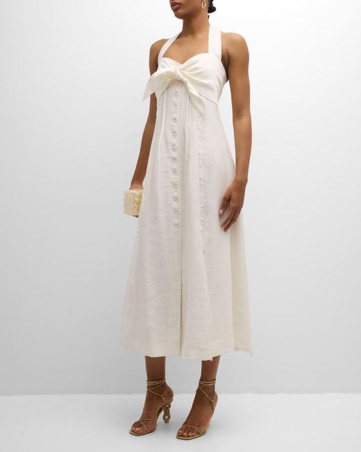 Cult Gaia Natural Brylie Knotted-Bust Midi Halter Dress
