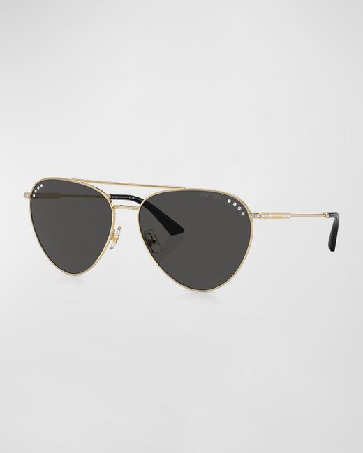 Jimmy Choo Gray Embellished Steel Aviator Sunglasses