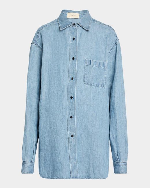 The Row Blue Nesson Oversized Linen Button-Down Shirt