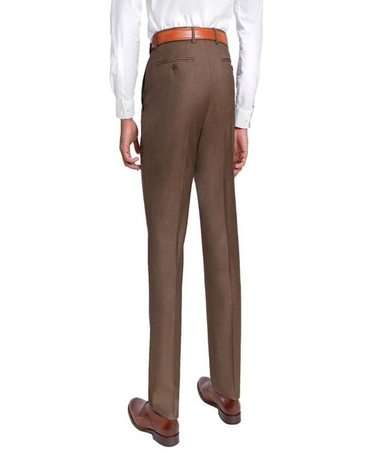 Santorelli Brown Loro Piana Wool Comfort Waistband Trousers for men