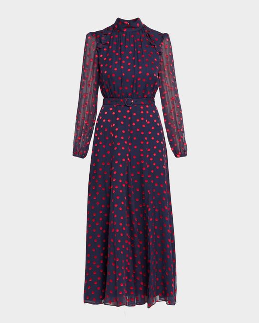 Saloni Purple Jacqui-B Belted Floral Silk Midi Dress