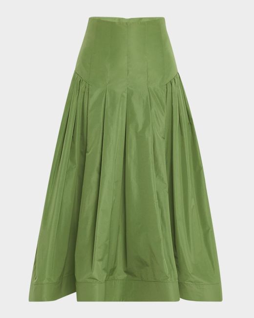 Lela Rose Green Drop-Waist Pleated Full Ankle Skirt