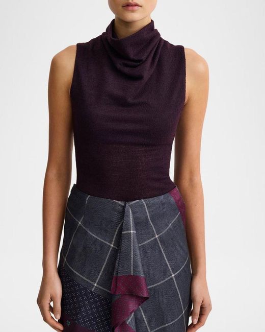 Smythe Purple Cowl-Neck Knit Shell