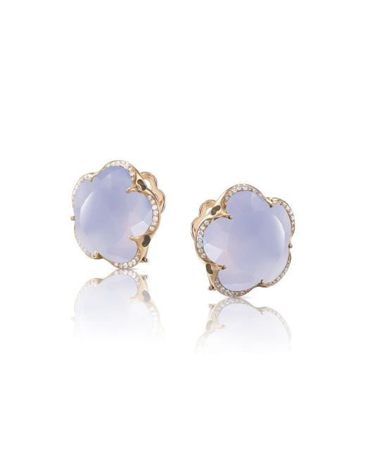 Pasquale Bruni Blue Bon Ton 18K Rose Chalcedony Stud Earrings W/ Diamonds