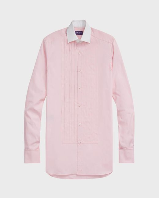 Ralph Lauren Purple Label Pink Pleated French-Cuff Tuxedo Shirt for men