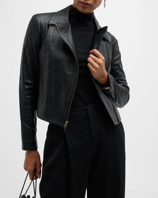 Vince Black Leather Zip-Front Jacket