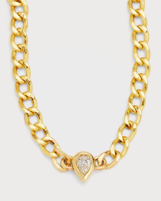 Zoe Lev Metallic 14k Gold Cuban Link Choker With Diamond Pear 0.15ct