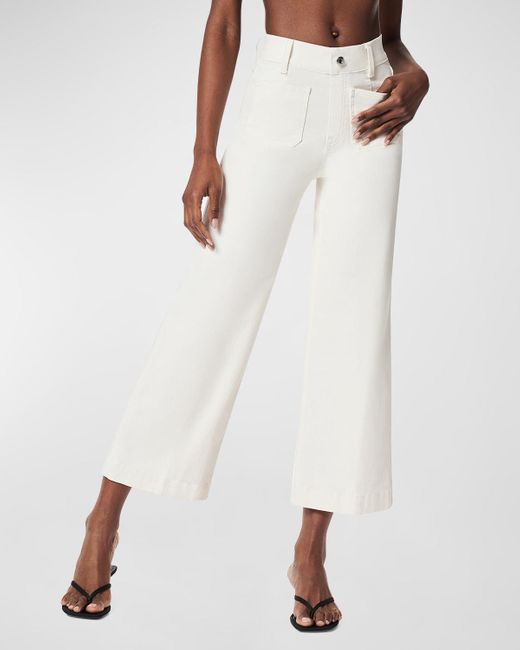 Spanx White Cropped Wide-Leg Denim Jeans