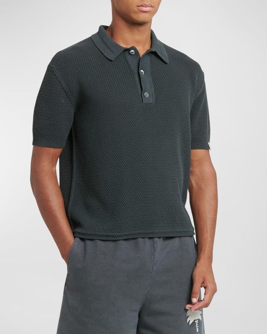 Palm Angels Gray Moss Stitch Polo Shirt for men