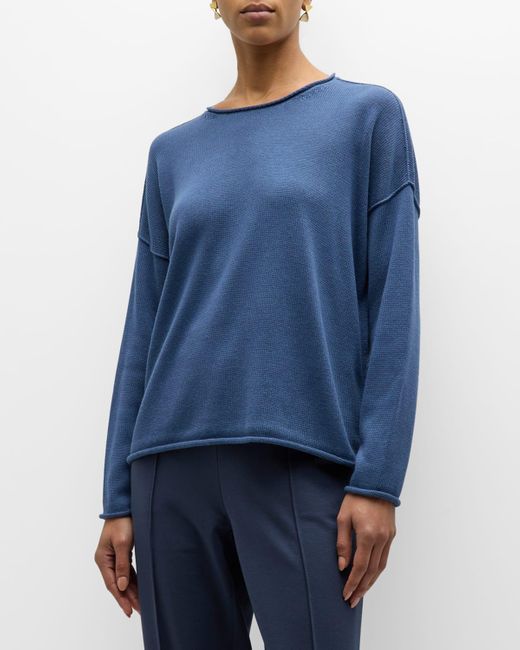 Eileen Fisher Blue Crewneck Drop-shoulder Knit Pullover