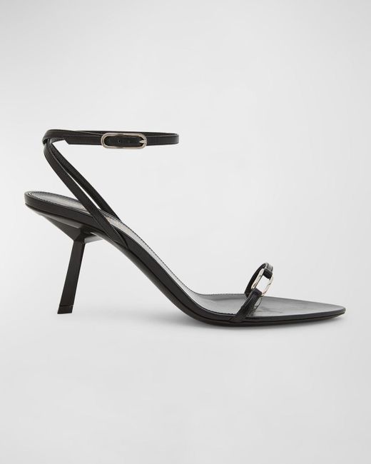 Saint Laurent Metallic Kitty Leather Ankle-Strap Sandals