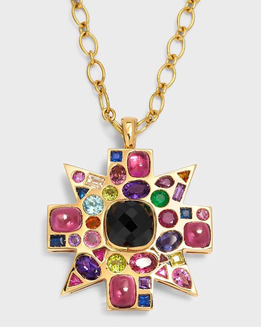 Verdura White 18k Black Spinel, Rubellite And Colored Stone Byzantine Pendant-brooch Necklace