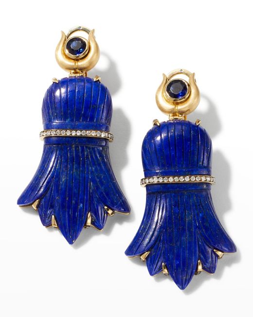 Silvia Furmanovich Blue 18k Yellow Gold Egypt Earrings With Diamonds, Kyanite And Lapis